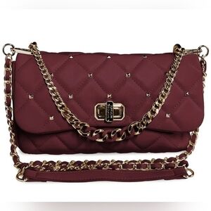 Badgley Mischka Plum Quilted And Studded In Gold Chain